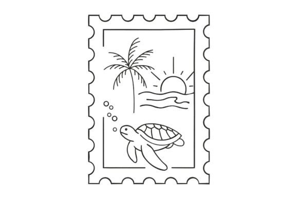 Sea Turtle, Palm Tree, and Sun
